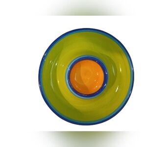 Vibrant Green and Orange Chip Salsa Serving Bowl By Libbey